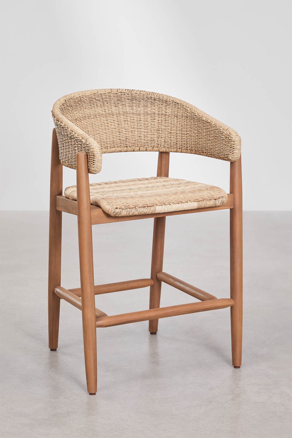 Pack de 4 tabourets de jardin hauts en bois d'acacia et rotin synthétique Ribeira, image de la galerie 1