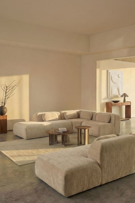 Canapé d'angle modulaire 3 pièces avec méridienne gauche en chenille emballé sous vide Merida