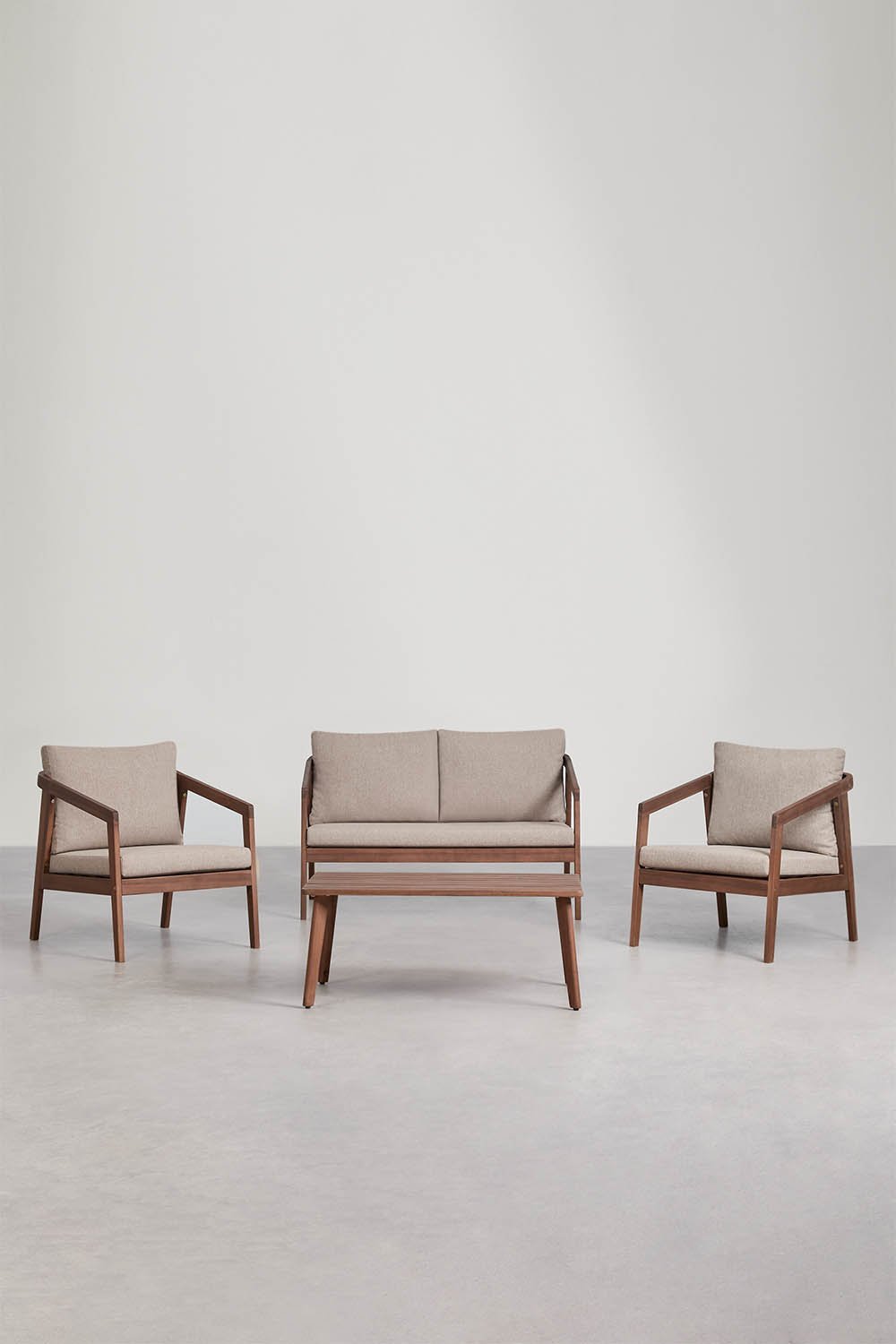 Ensemble de jardin avec canapé, 2 fauteuils et table basse en bois d'acacia Kaela, image de la galerie 3