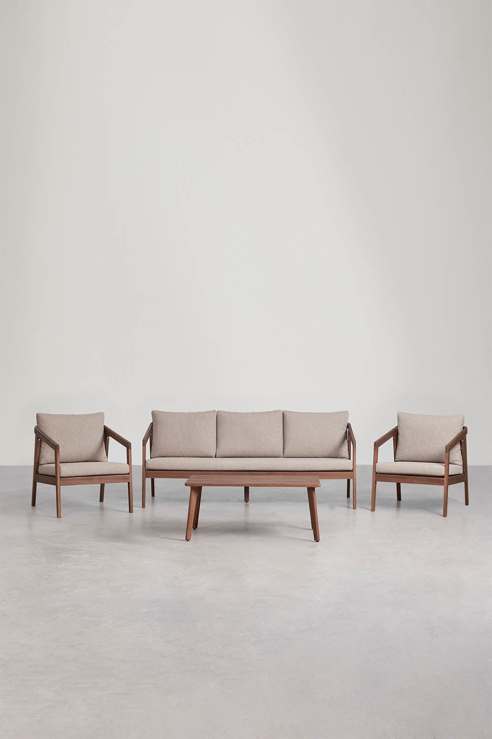 Ensemble de jardin avec canapé, 2 fauteuils et table basse en bois d'acacia Kaela, image de la galerie 3