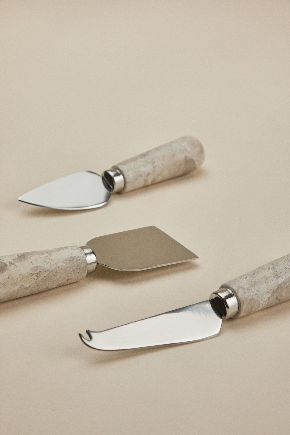 Set de 3 couverts à fromage en marbre et acier Calven, image de la galerie 6