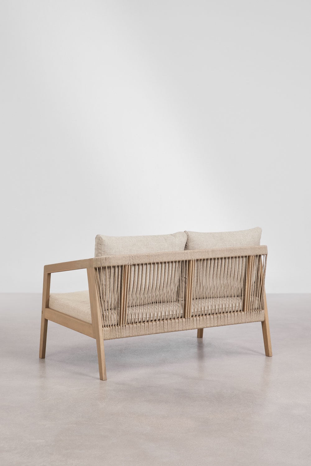 Ensemble de salon avec canapé 2 places, 2 fauteuils et table basse en bois d'acacia et corde tressée Kaela, image de la galerie 3