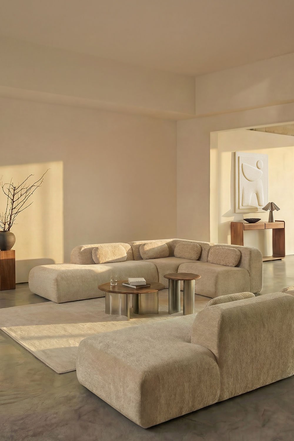 Canapé d'angle modulaire 3 pièces avec méridienne gauche en chenille emballé sous vide Merida, image de la galerie 1