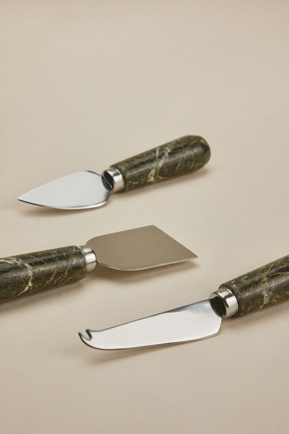 Set de 3 couverts à fromage en marbre et acier inoxydable Calven, image de la galerie 6