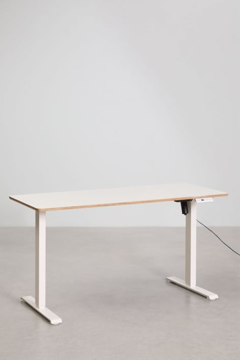 Bureau électrique rectangulaire réglable en hauteur avec fonction mémoire en bois et fer Serpi