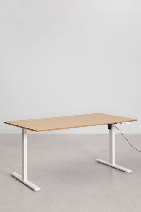 Bureau électrique rectangulaire réglable en hauteur avec fonction mémoire en bois et fer Serpi