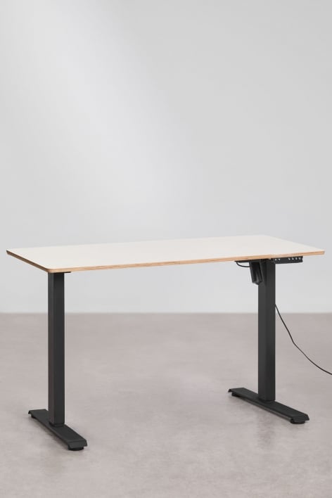 Bureau électrique rectangulaire réglable en hauteur avec fonction mémoire en bois et fer Serpi