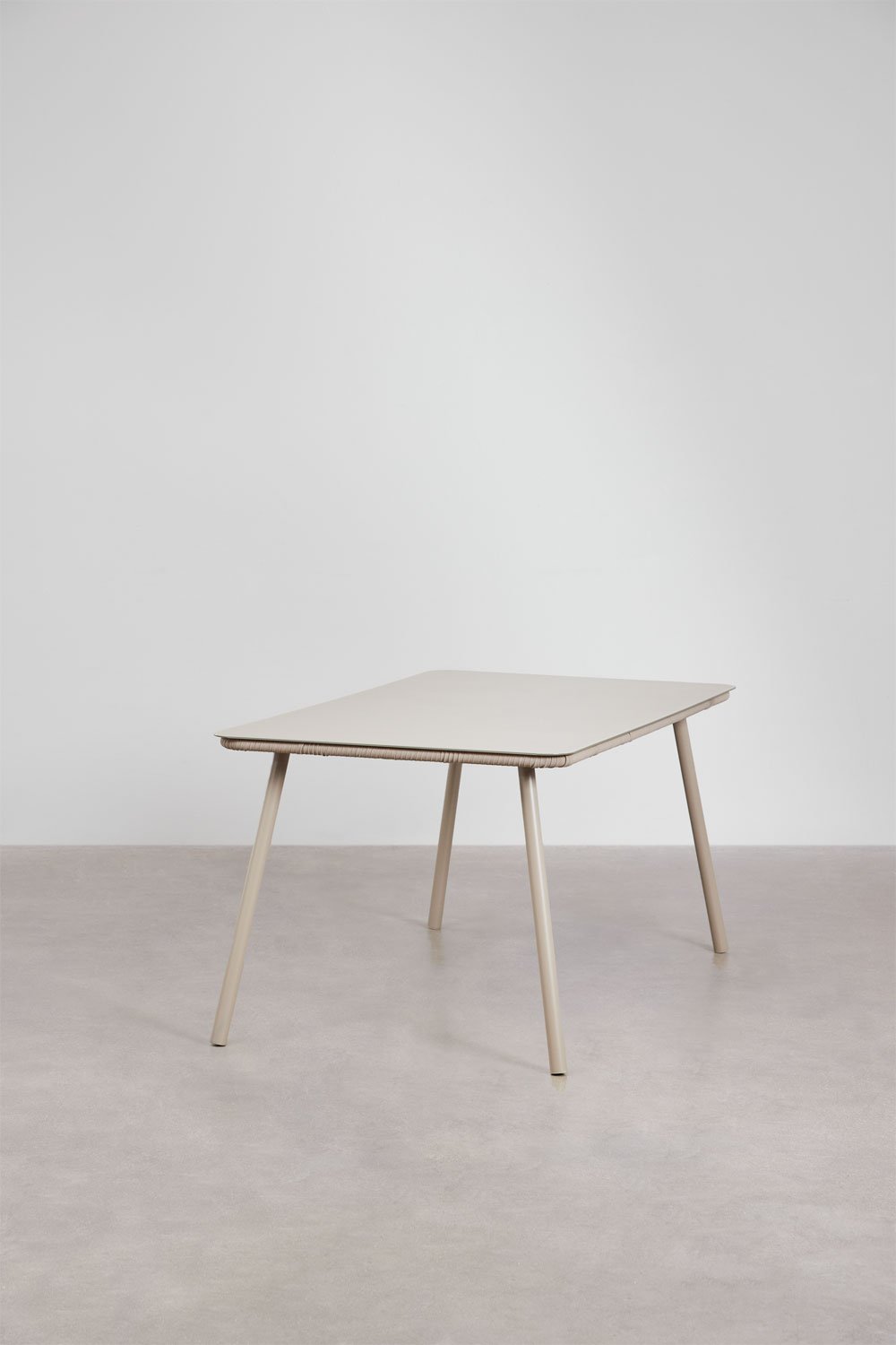 Set de table rectangulaire 160x90 cm et 6 chaises de salle à manger empilables en corde tressée Arhiza, image de la galerie 2