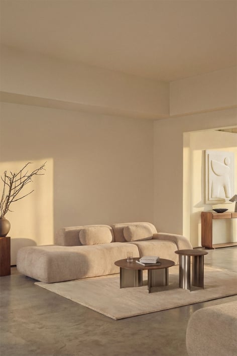 Canapé d'angle modulaire 2 pièces avec méridienne gauche en chenille emballé sous vide Merida