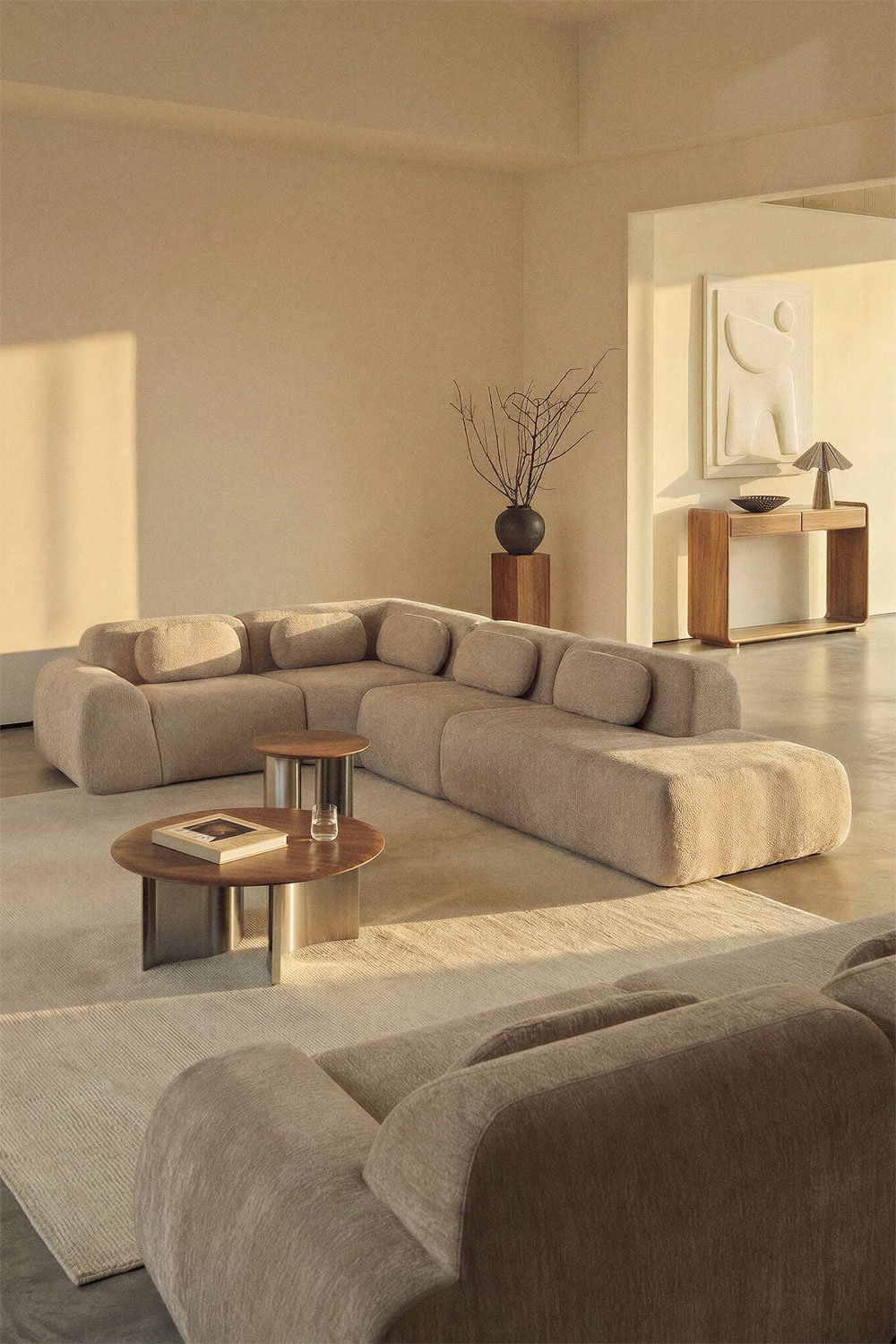 Canapé d'angle modulaire 4 pièces avec méridienne droite en chenille emballé sous vide Merida, image de la galerie 1