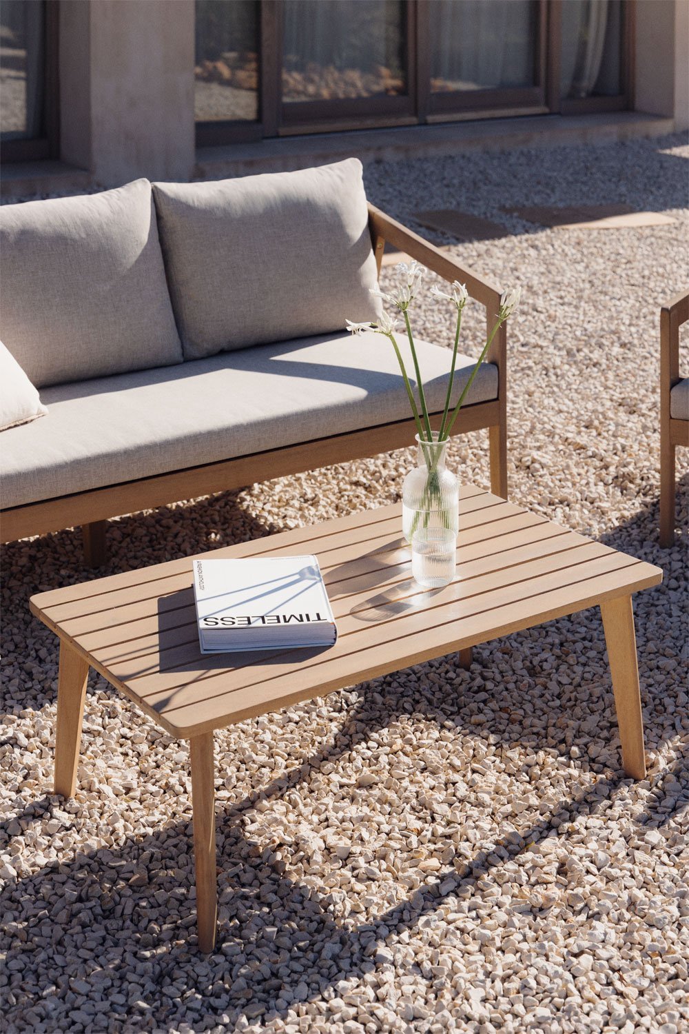 Table basse rectangulaire de jardin 90x50 cm en bois d'acacia Kaela, image de la galerie 1