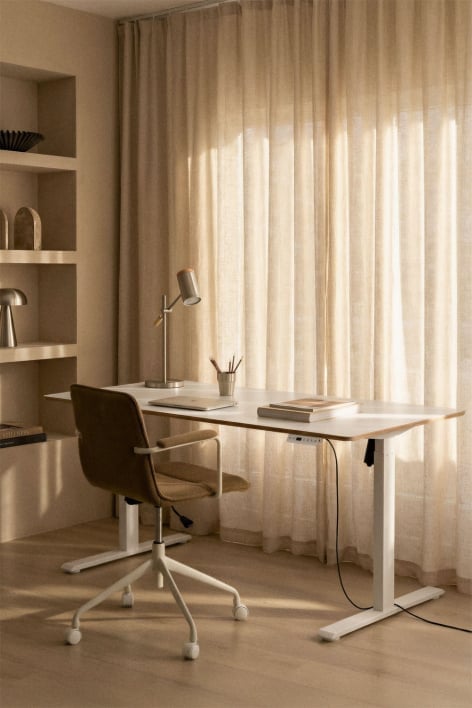 Bureau électrique rectangulaire réglable en hauteur avec fonction mémoire en bois et fer Serpi