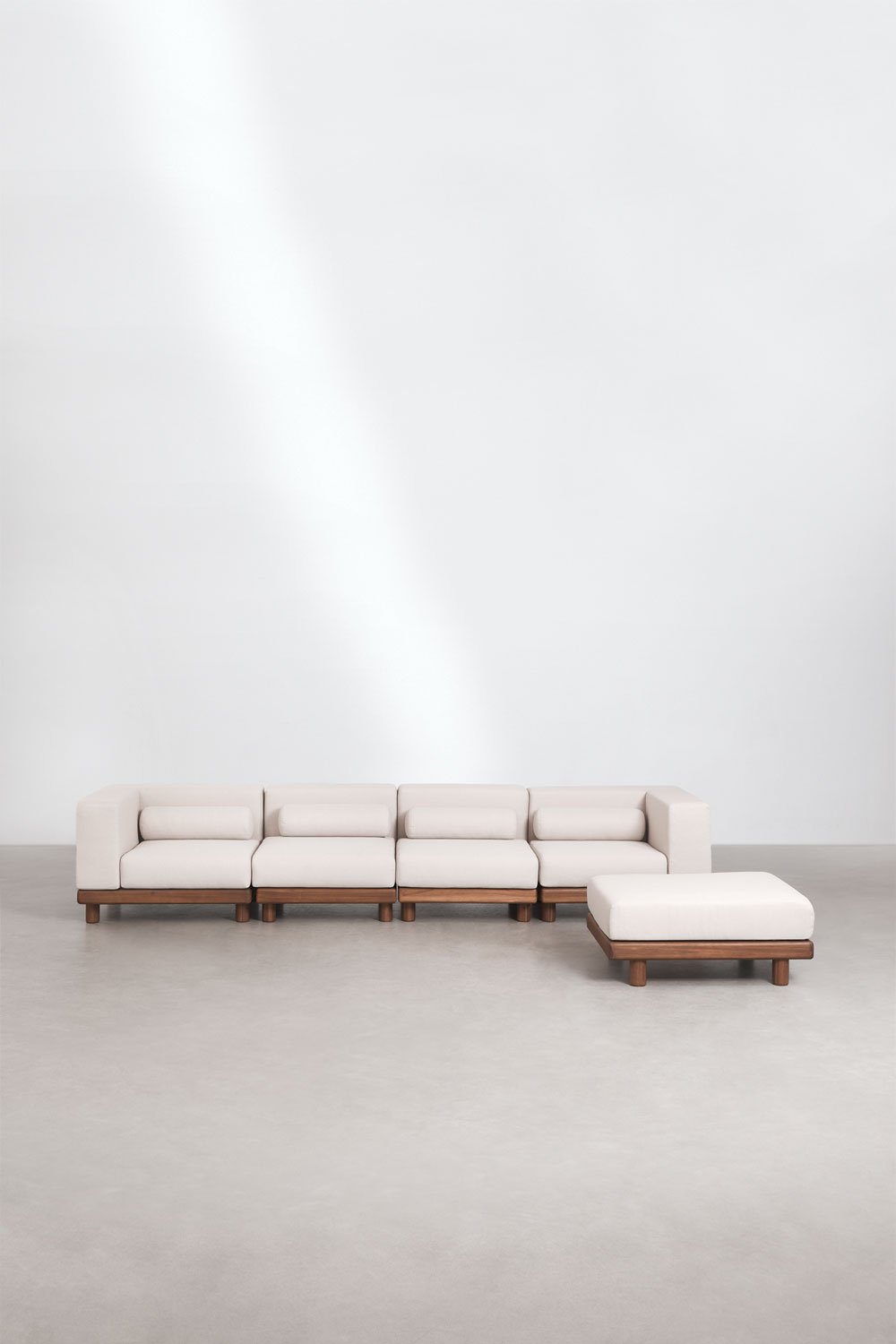 Canapé modulaire de jardin 4 pièces avec 2 modules d'angle et pouf en acacia Edrien, image de la galerie 3