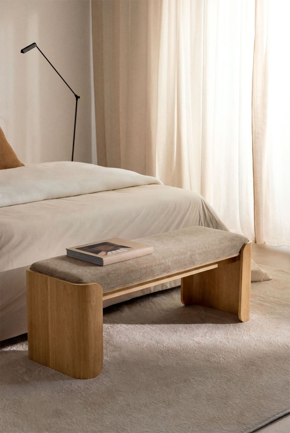 Banc en bois de caoutchouc et placage Lofren, image de la galerie 1