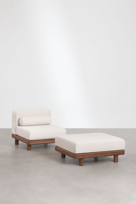 Ensemble de jardin avec fauteuil et pouf en acacia Edrien