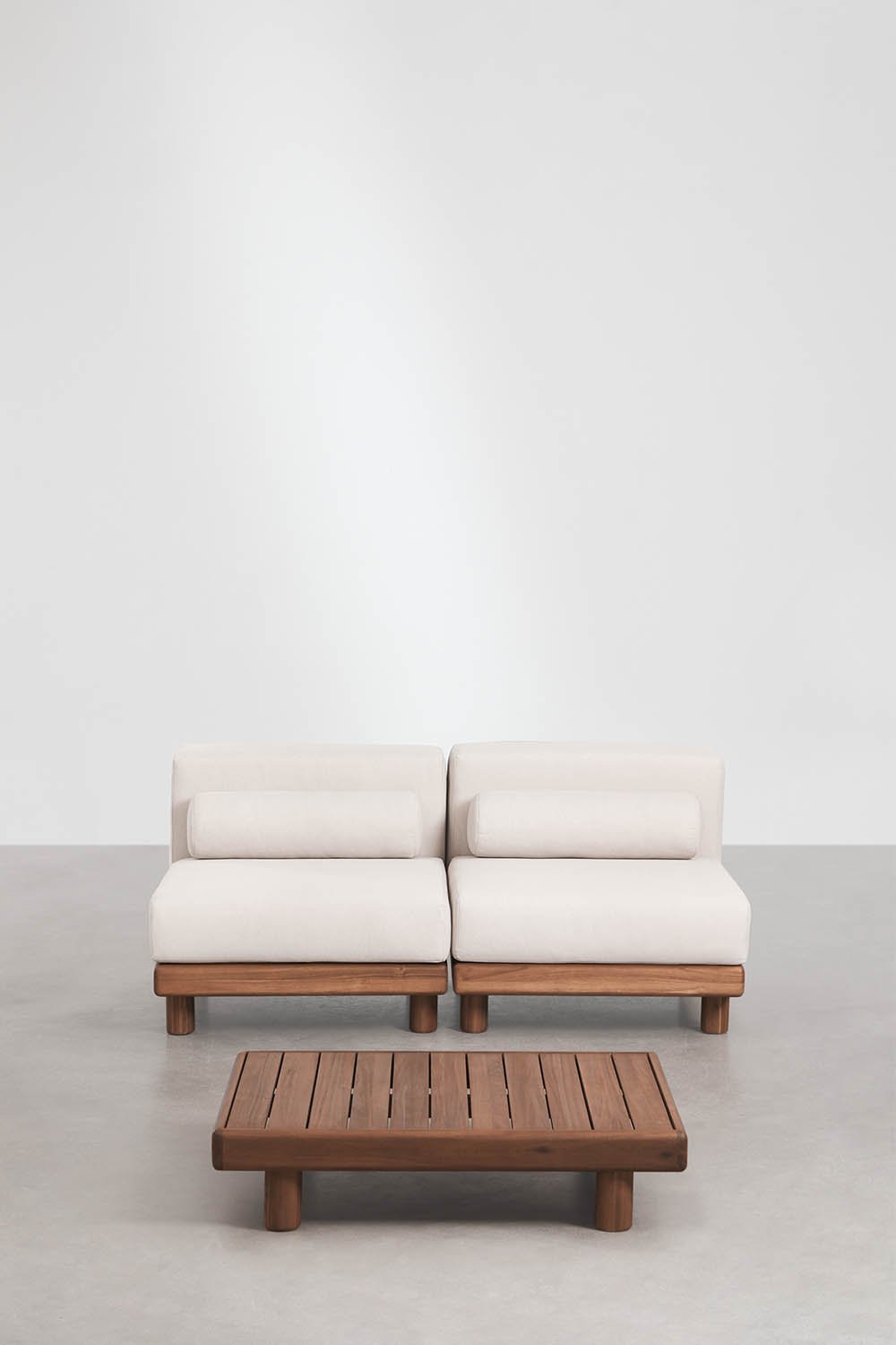 Ensemble de jardin avec canapé modulaire 2 pièces et table basse en acacia Edrien, image de la galerie 3