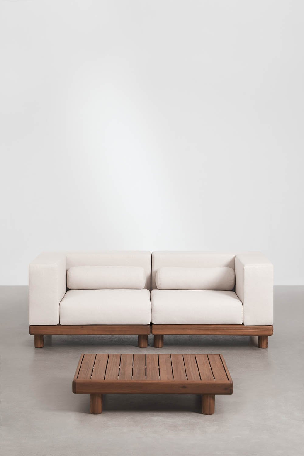 Ensemble de jardin avec canapé modulaire 2 pièces comprenant 2 modules d'angle et une table basse en acacia Edrien, image de la galerie 3