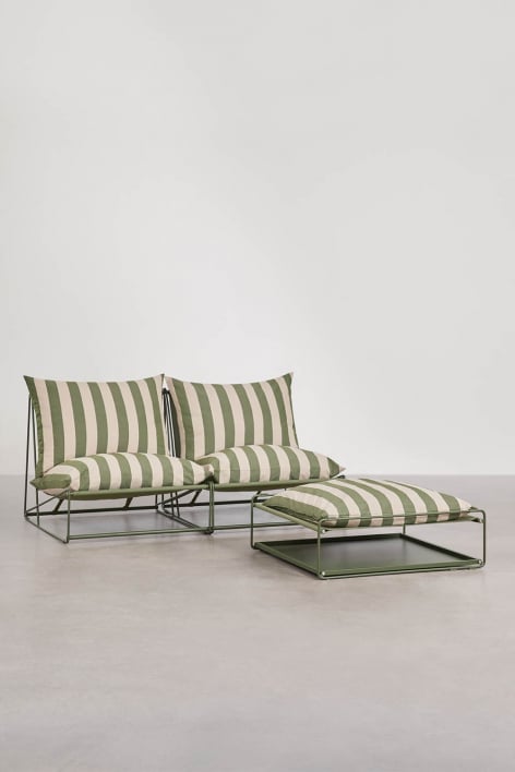 Canapé modulaire de jardin 2 pièces avec pouf convertible Amaro