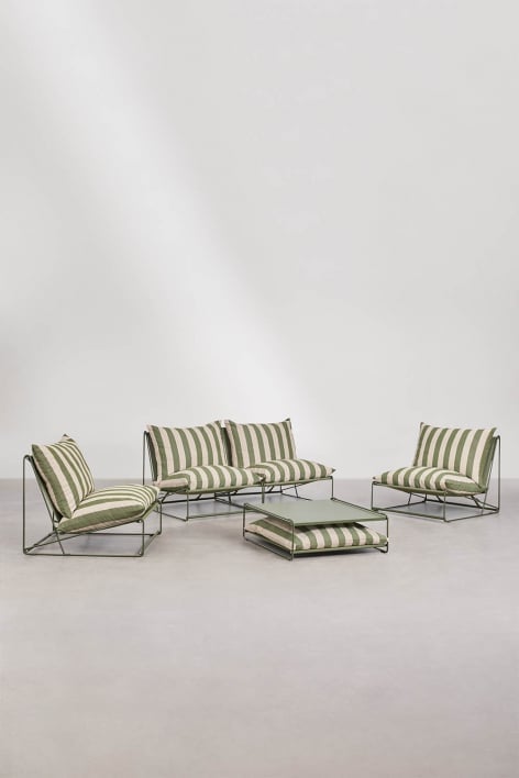 Ensemble de jardin avec canapé modulaire 2 pièces, 2 fauteuils et table d'appoint convertible Amaro