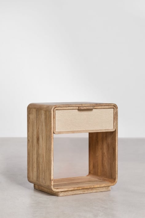 Pack de 2 tables de chevet rectangulaires 40x30 cm en bois de manguier, MDF et jute Abrams