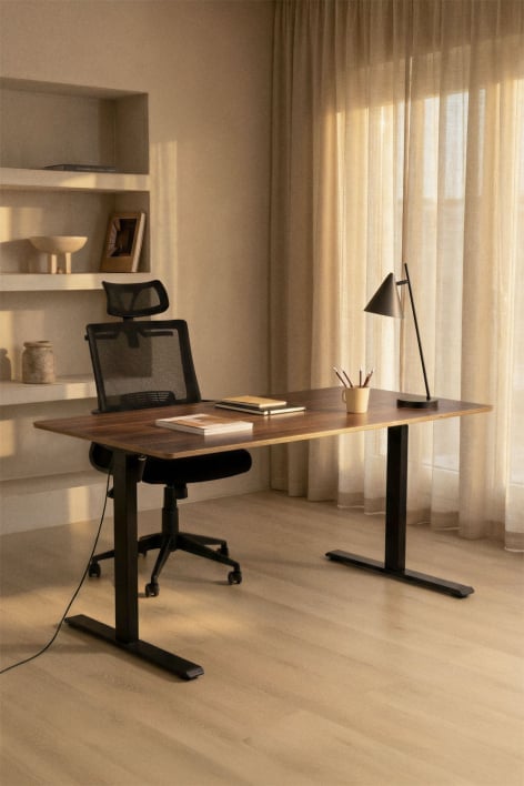 Bureau électrique rectangulaire réglable en hauteur avec fonction mémoire en bois et fer Serpi
