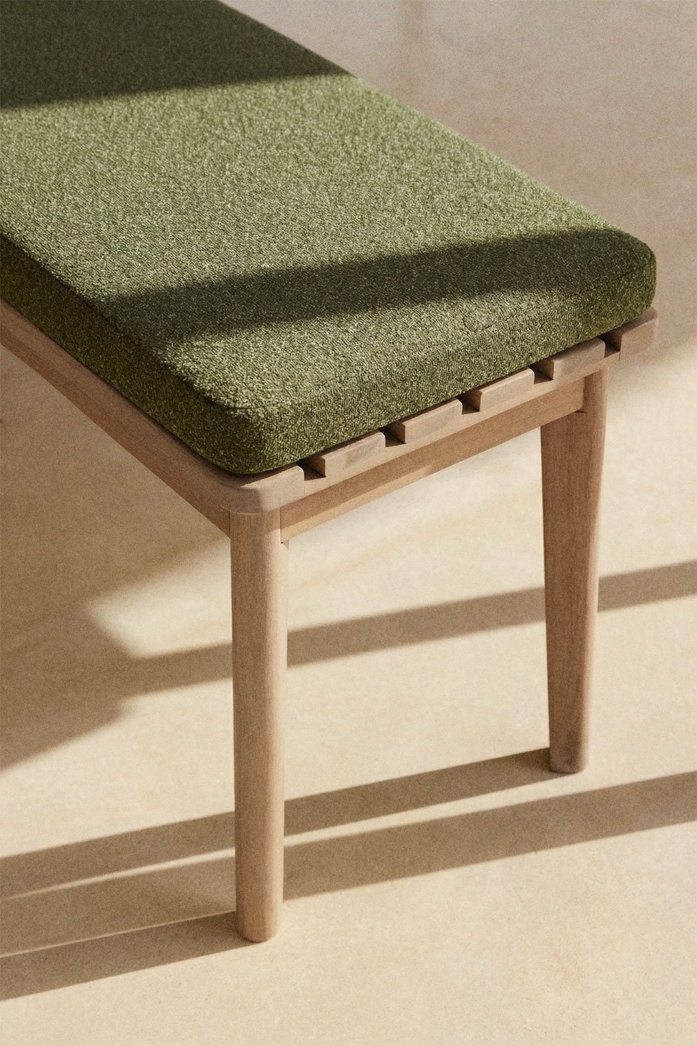 Banc de jardin 160 cm en bois d'acacia et tissu Kaela, image de la galerie 2