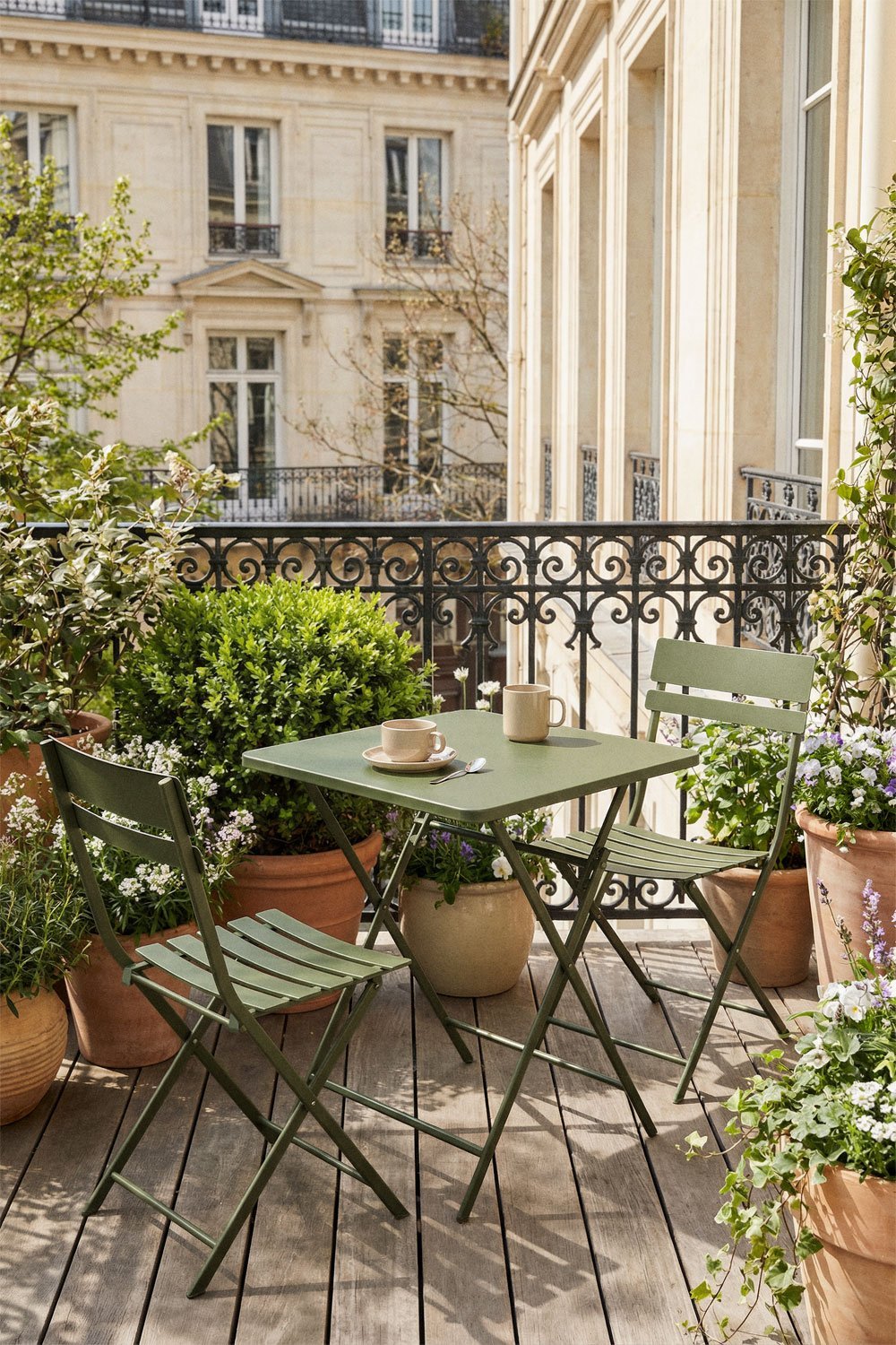 Set de table carrée 60x60 cm pliable et 2 chaises de jardin en acier Tamarit, image de la galerie 1