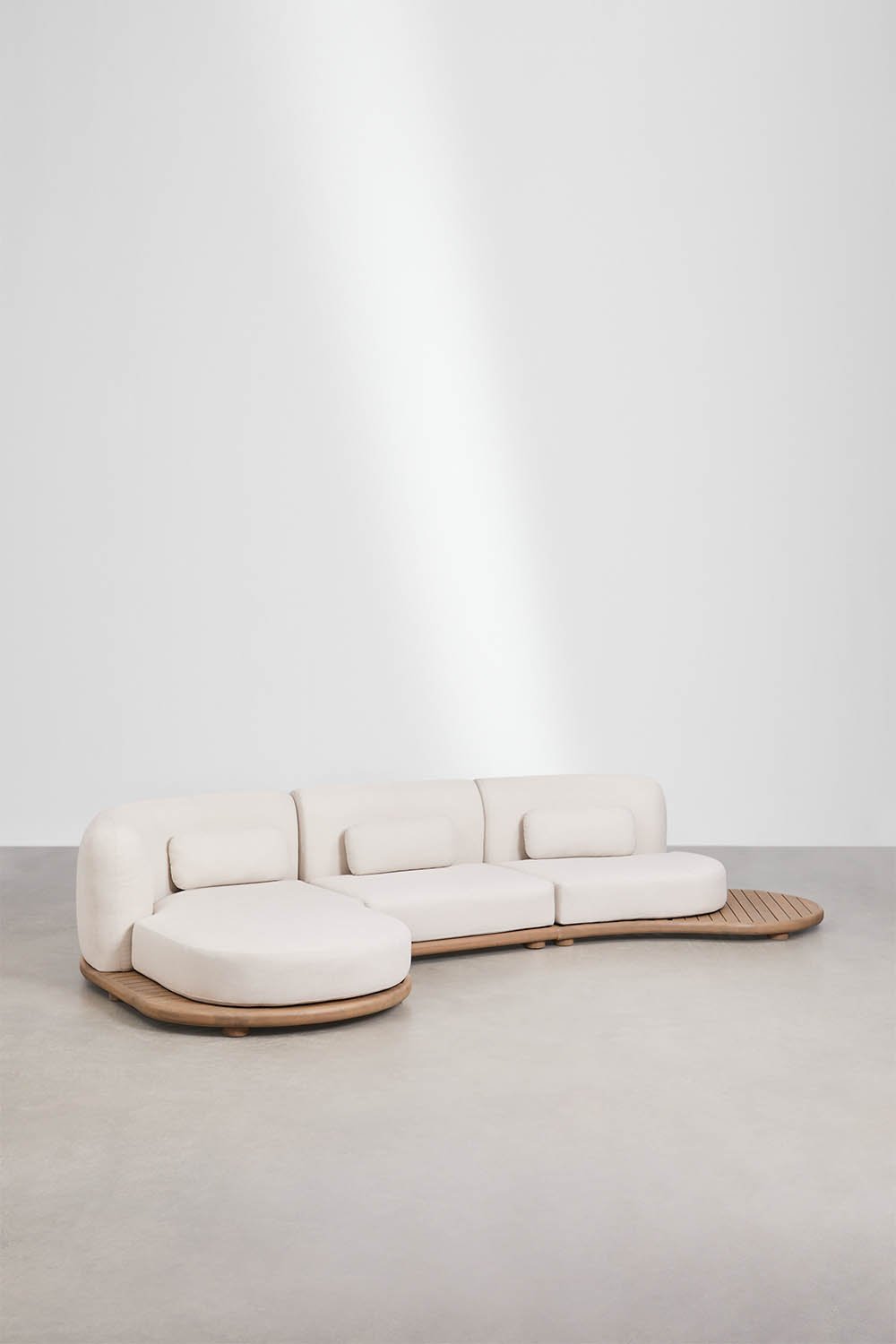 Canapé modulable avec méridienne gauche de jardin en 3 pièces en bois d'acacia Gerard, image de la galerie 1