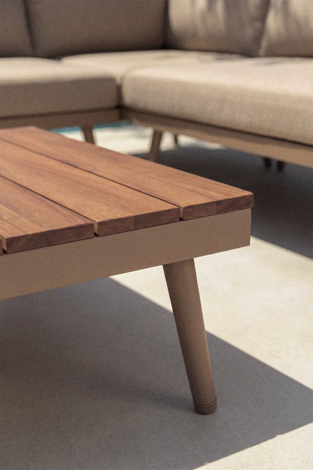 Ensemble de jardin avec canapé d'angle 5 places et table basse en aluminium et bois d'acacia Kalen, image de la galerie 2