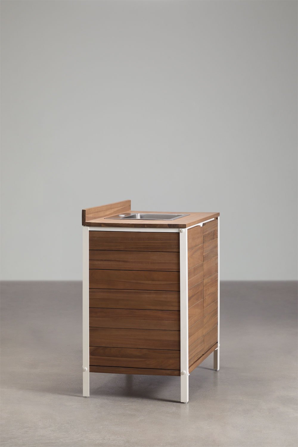 Module de rangement avec évier pour cuisine extérieure en bois d'acacia et aluminium Reggie, image de la galerie 2