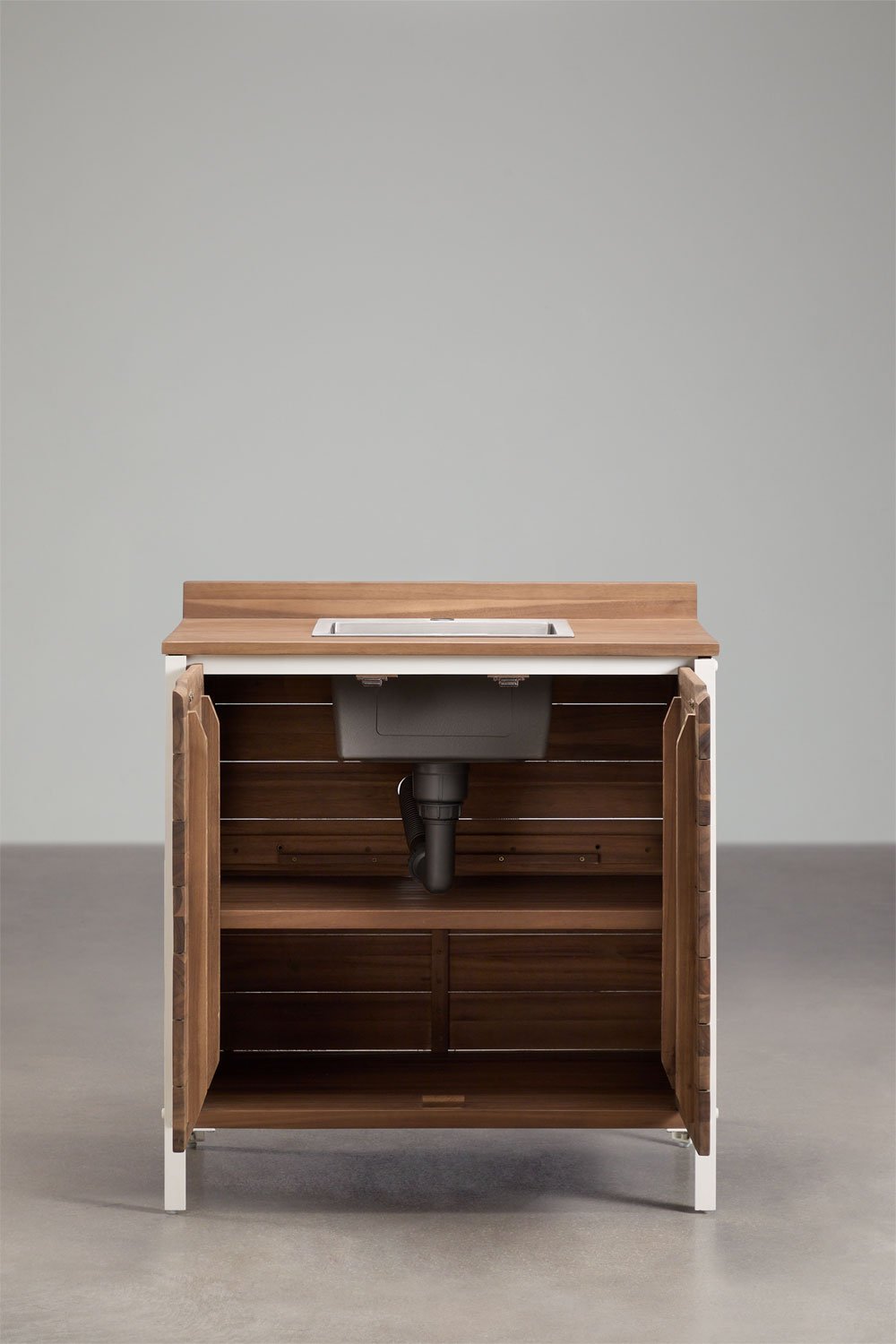 Module de rangement avec évier pour cuisine extérieure en bois d'acacia et aluminium Reggie, image de la galerie 3