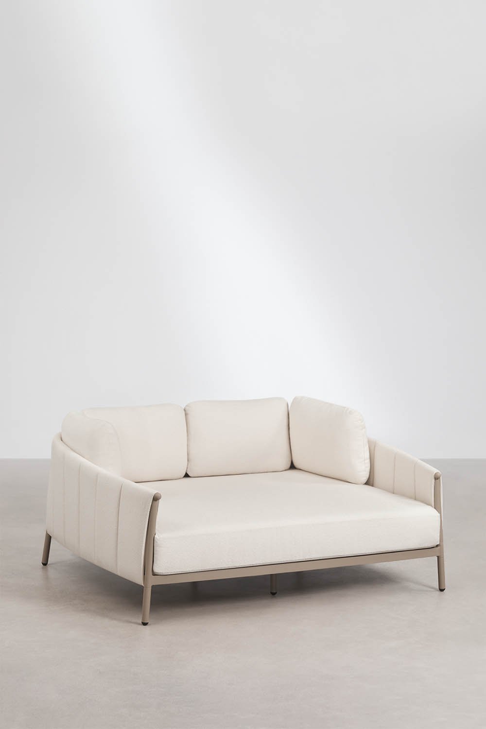 Chaise longue double en bouclé et aluminium avec coussins Boleni, image de la galerie 1