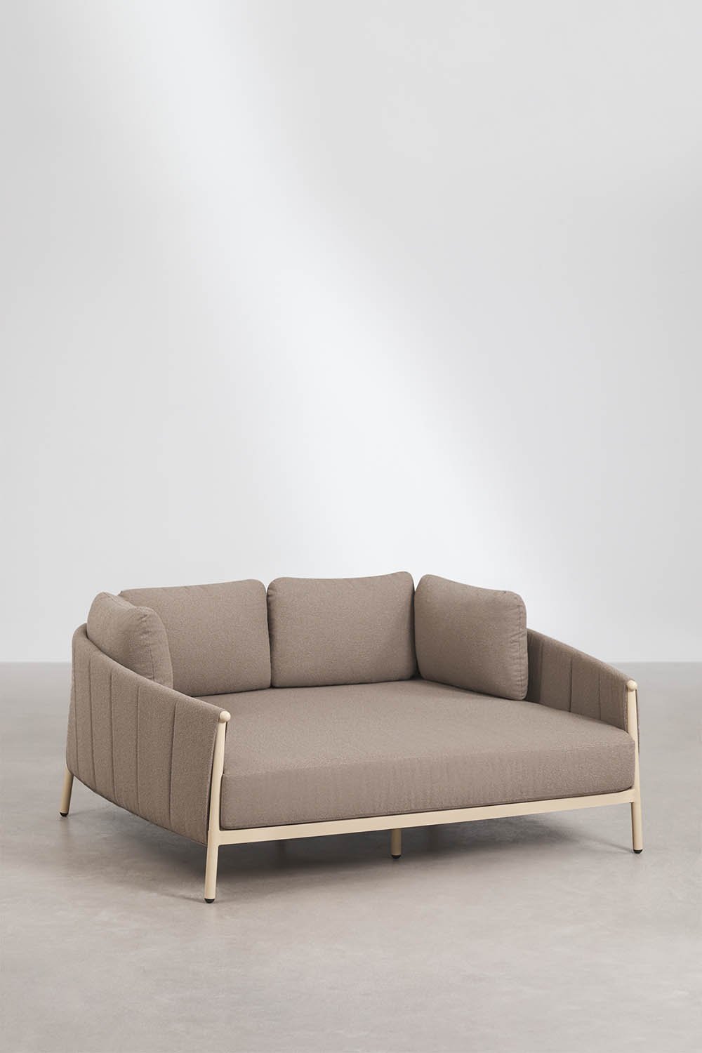 Chaise longue double en bouclé et aluminium avec coussins Boleni, image de la galerie 1