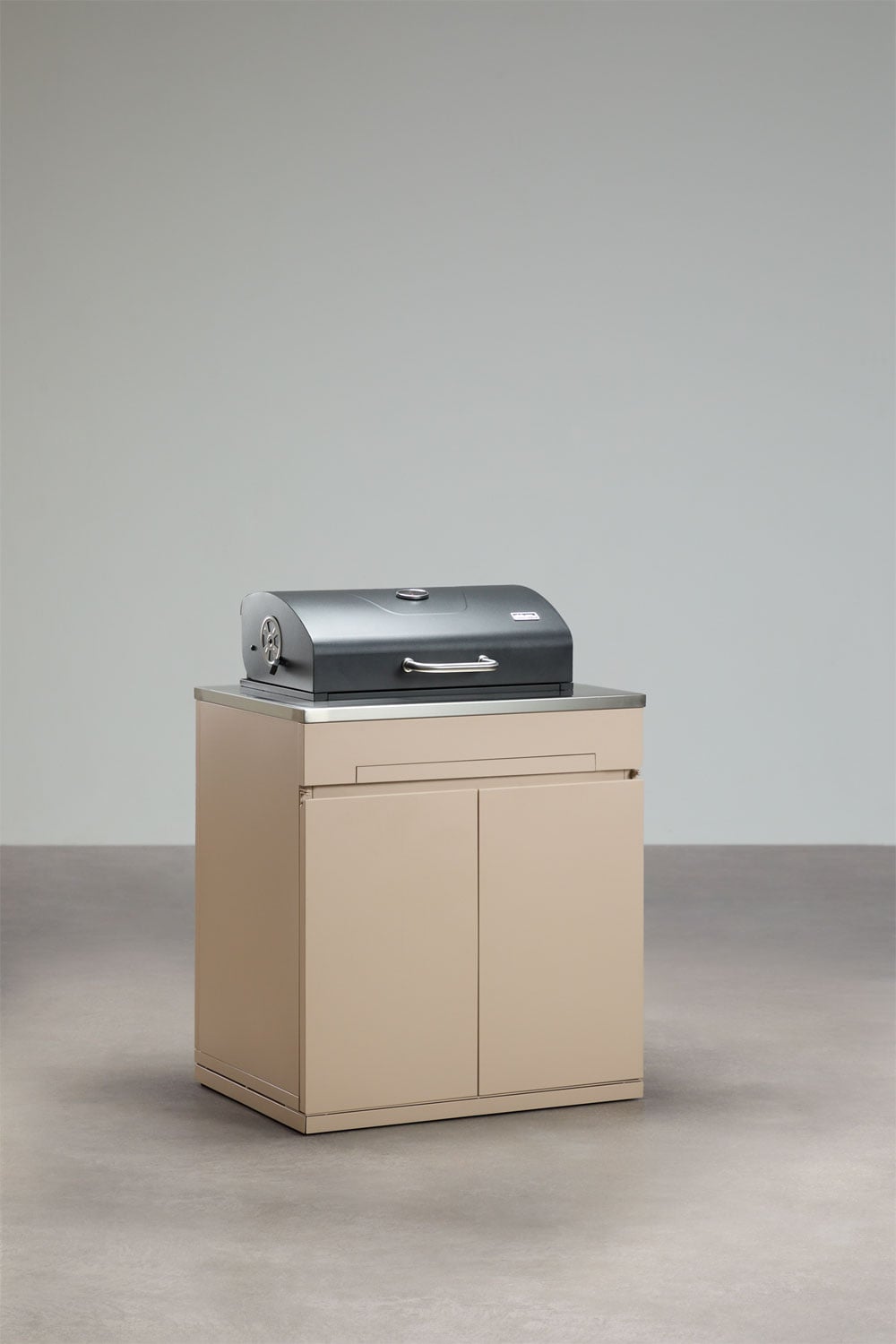 Cuisine modulaire d'extérieur 4 pièces avec évier, rangement et barbecue au charbon en acier Rivana, image de la galerie 7