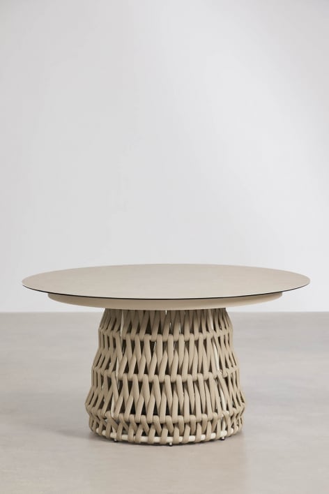 Table de salle à manger ronde Ø140 cm en céramique et corde tressée Tevary