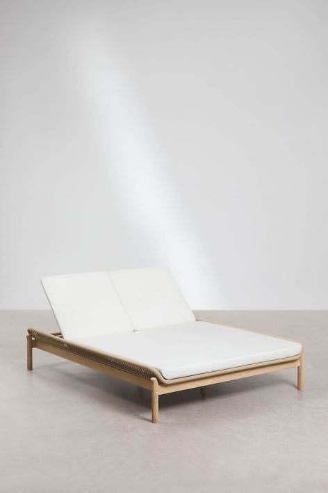 Chaise longue double inclinable en bois d'acacia et corde tressée Karvia