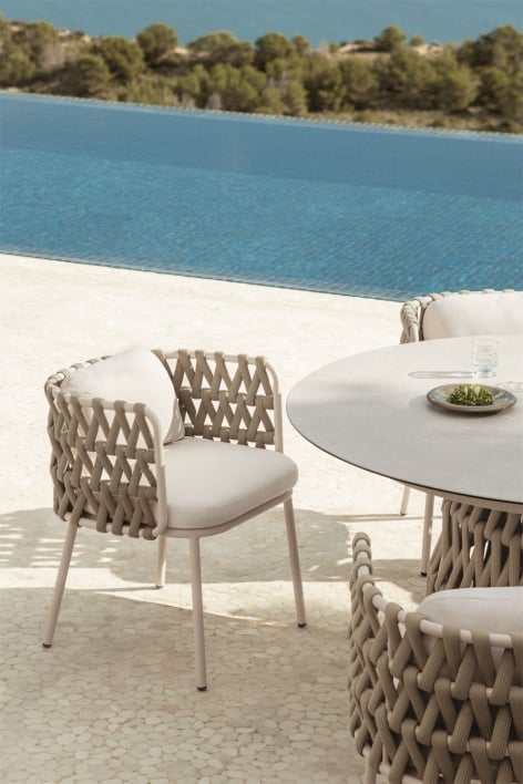 Chaise de jardin avec accoudoirs en aluminium et corde tressée Tevary