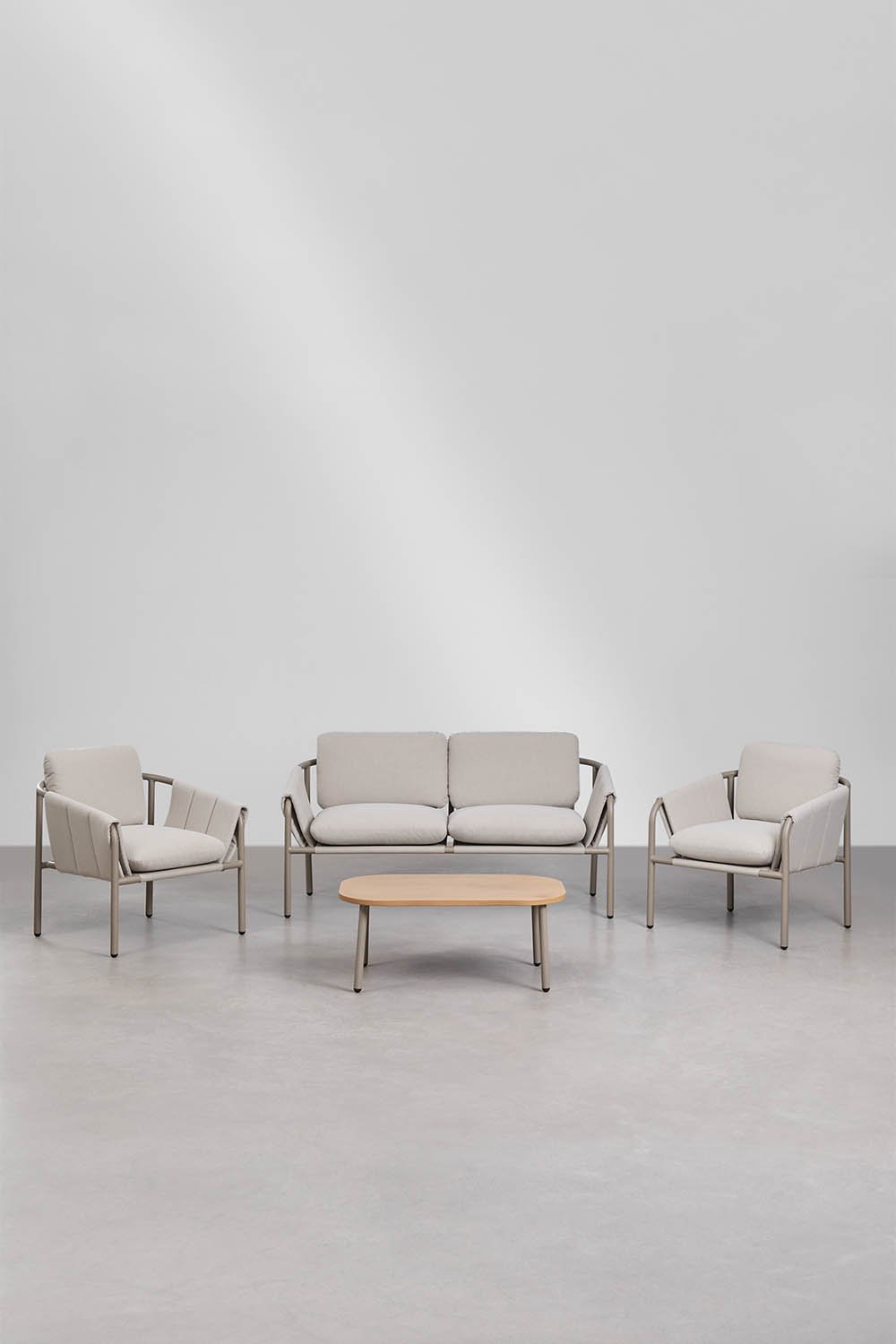 Ensemble de jardin avec canapé 2 places, 2 fauteuils rembourrés et table basse en acier Zunika, image de la galerie 3