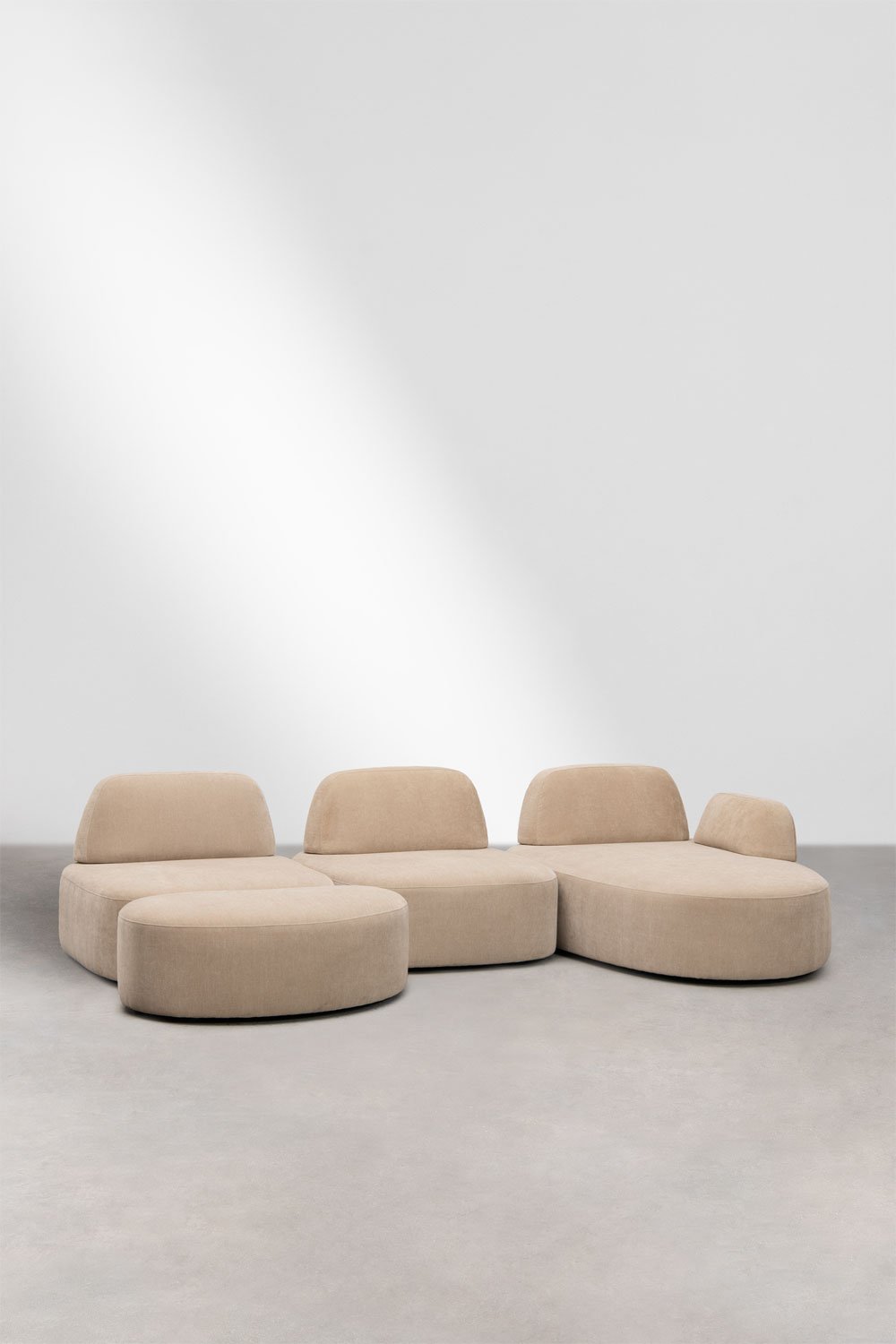 Canapé modulaire avec méridienne droite 3 pièces et pouf tapissé Giorgia, image de la galerie 3