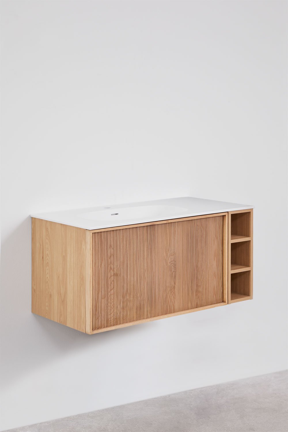 Ensemble meuble de salle de bain suspendu 100x50 cm en bois avec lavabo intégré Endika, image de la galerie 2