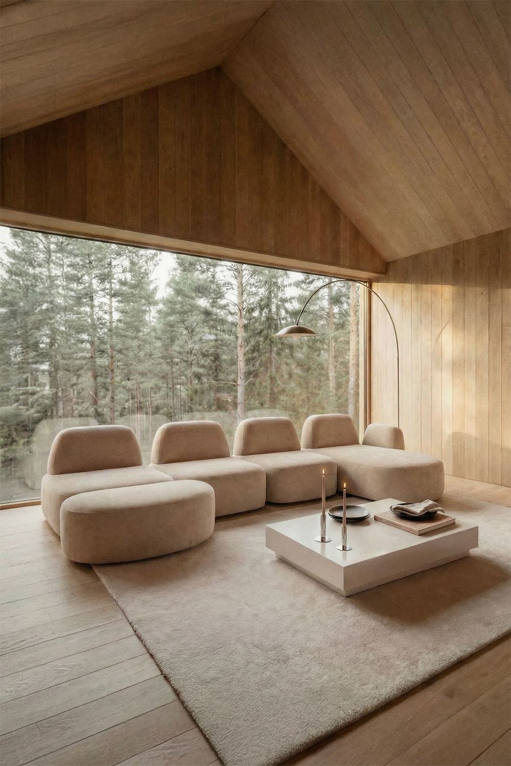 Canapé modulable avec méridienne droite 4 pièces et pouf rembourré Giorgia, image de la galerie 1