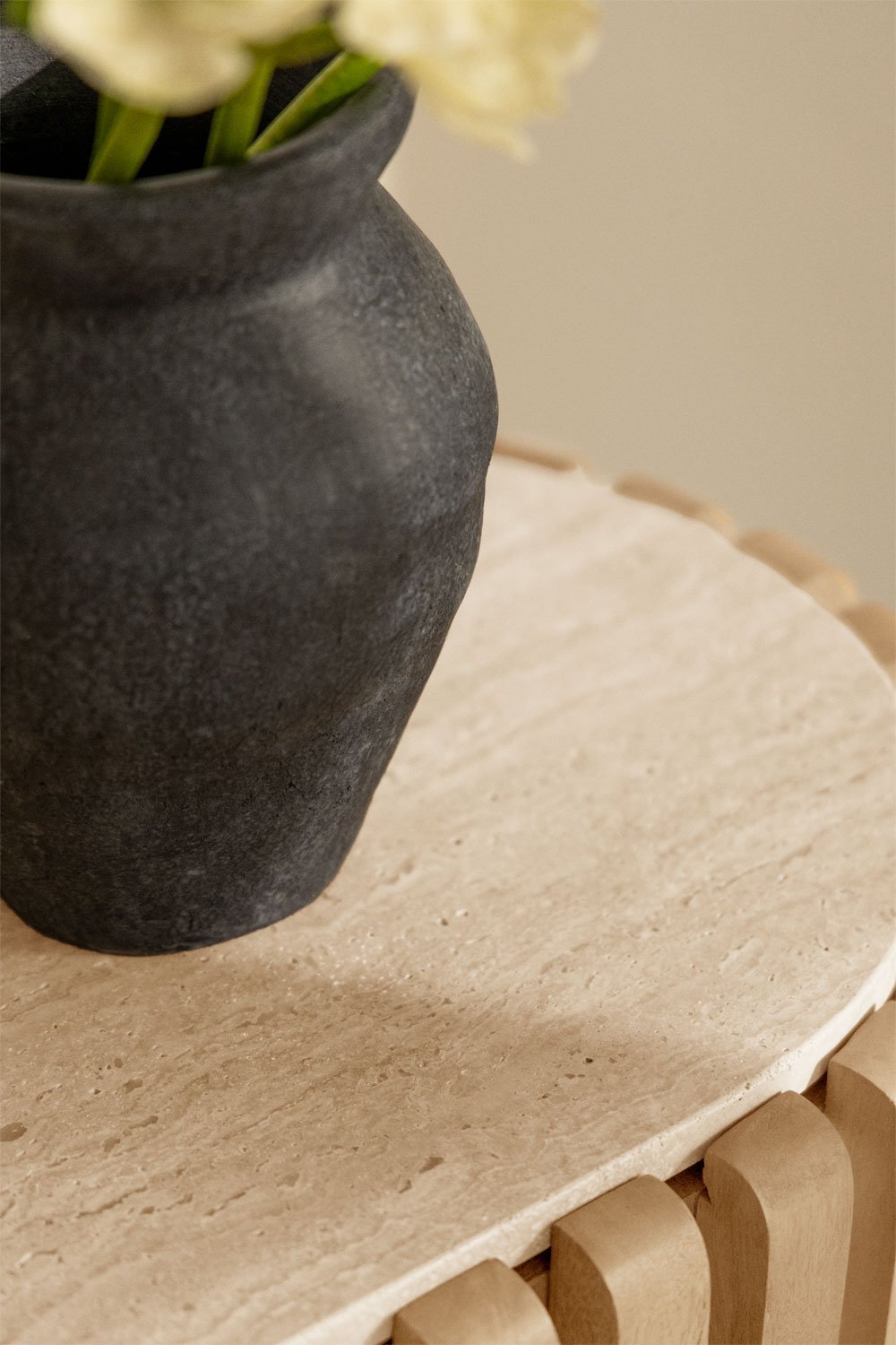 Console d'entrée murale 90x40 cm en bois de manguier et pierre naturelle Bytum, image de la galerie 2