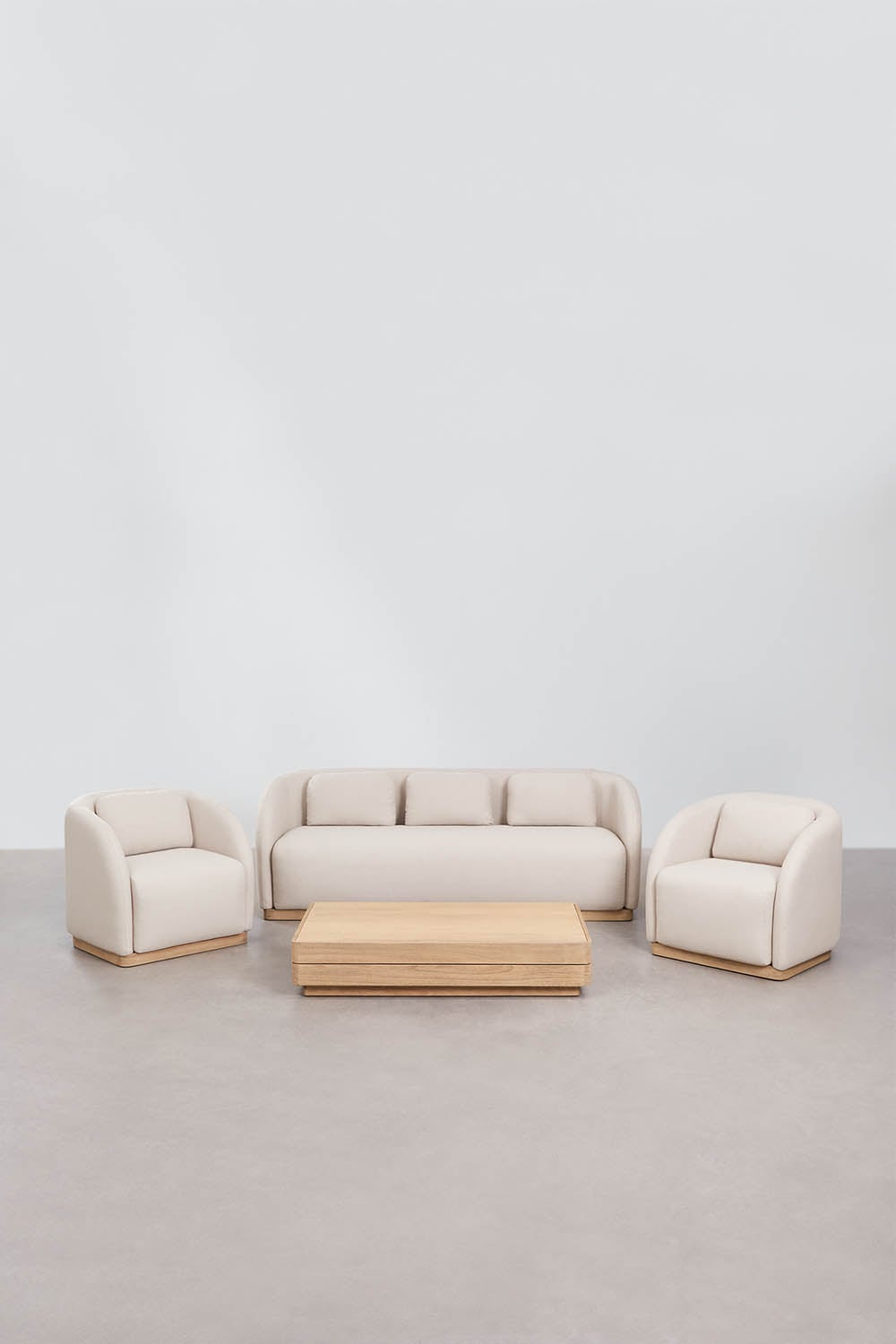 Ensemble de jardin avec canapé 3 places, 2 fauteuils et table basse rectangulaire 130x75 cm en bois d'acacia Verona, image de la galerie 3