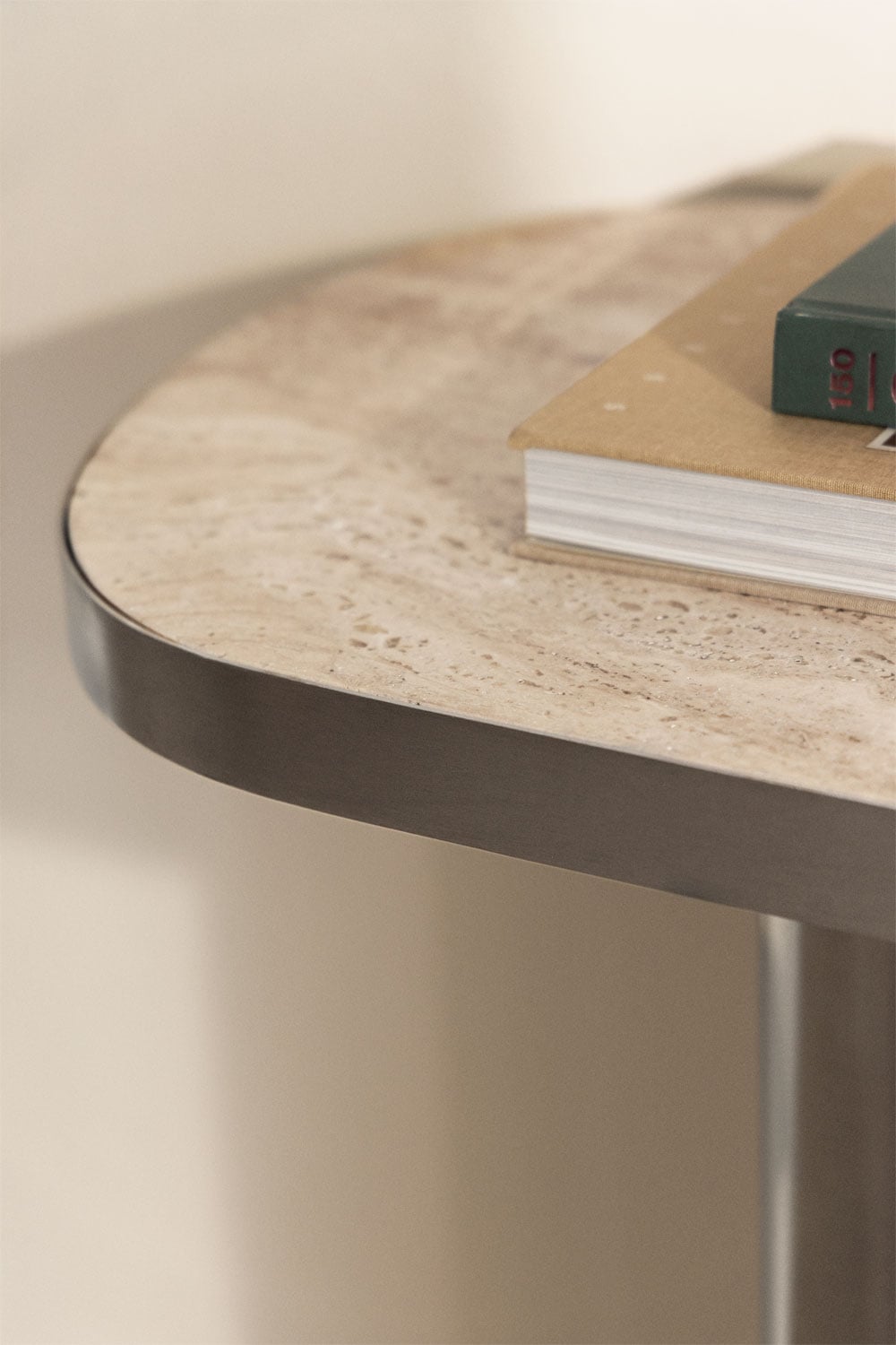 Console d'entrée ovale 120x40 cm en pierre naturelle et acier inoxydable Fertrix, image de la galerie 2