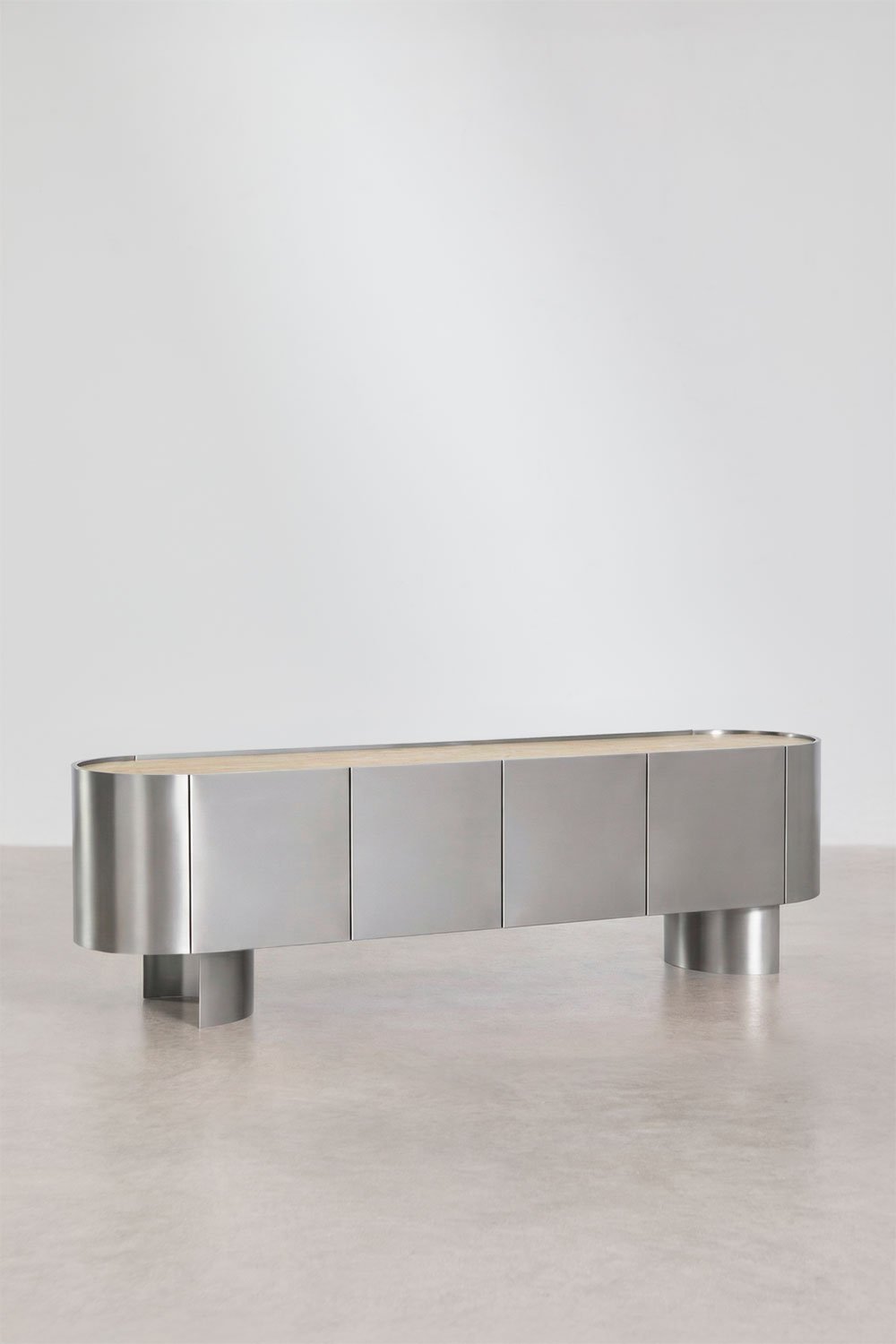 Meuble TV 180x40 cm en acier inoxydable Luena, image de la galerie 1