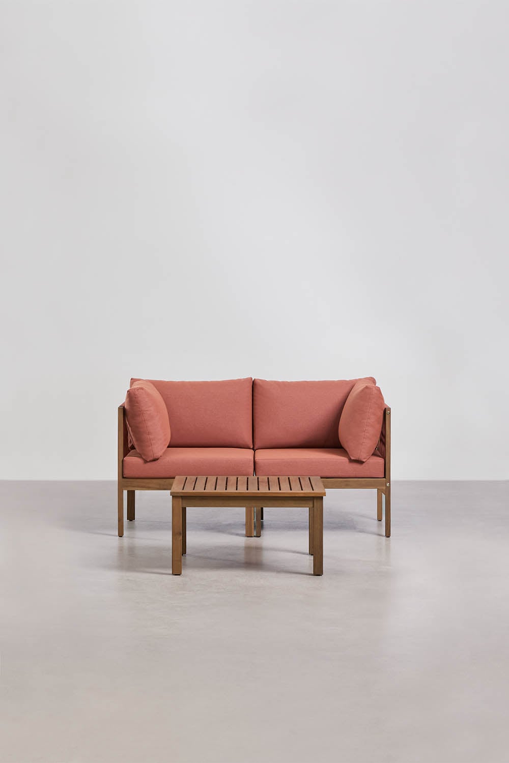 Ensemble de jardin avec canapé modulaire 2 pièces avec accoudoirs et table basse en bois d'acacia Branson, image de la galerie 3