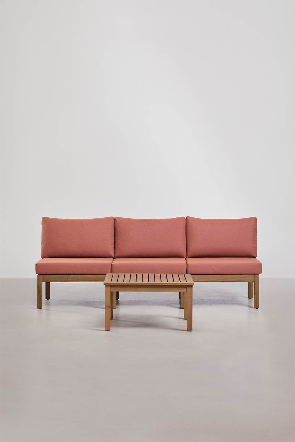 Ensemble de salon avec canapé modulaire 3 pièces et table basse en bois d'acacia Branson, image de la galerie 3