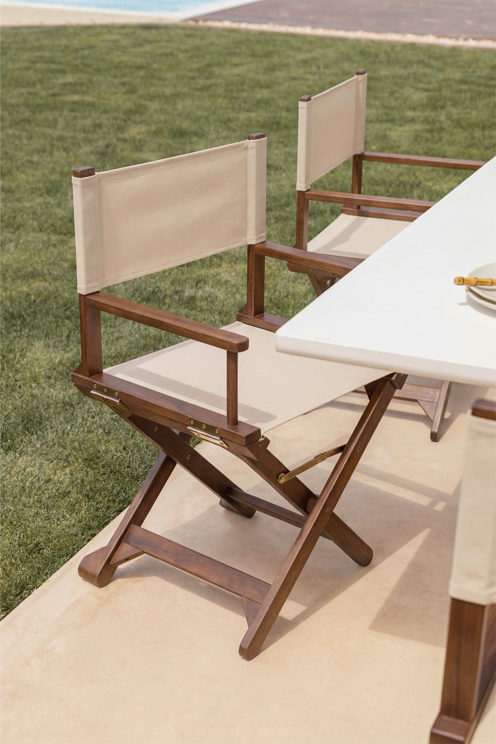 Pack de 4 chaises de réalisateur pliantes de jardin en bois d'acacia Ridley, image de la galerie 1