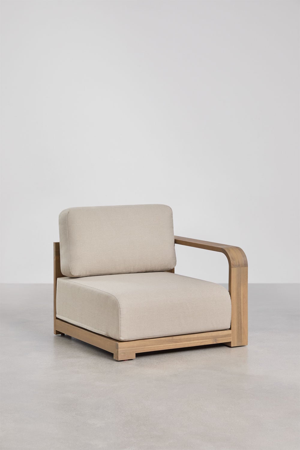 Canapé modulaire de jardin 2 pièces avec accoudoirs en bois d'acacia Brivori, image de la galerie 6