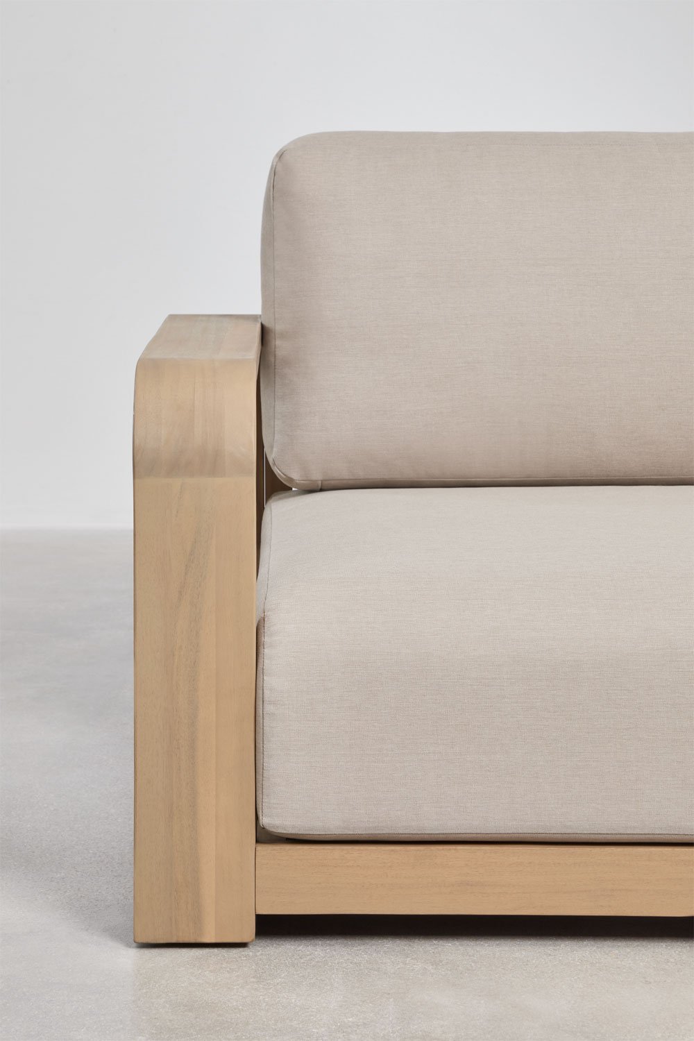 Canapé modulaire de jardin 3 pièces avec accoudoirs en bois d'acacia Brivori, image de la galerie 5